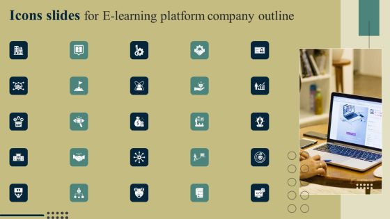 Icons Slides For E Learning Platform Company Outline Formats PDF Icons Slides For E Learning Platform Company Outline Formats PDF