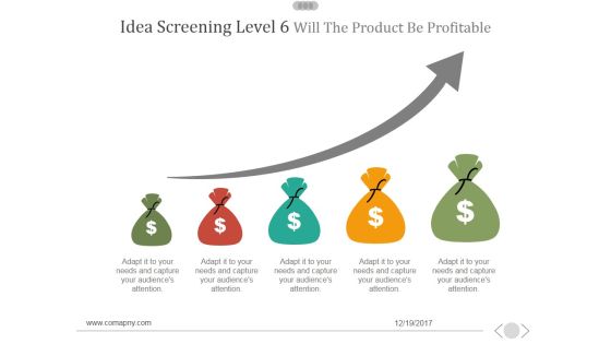 Idea Screening Level 6 Will The Product Be Profitable Ppt PowerPoint Presentation Ideas
