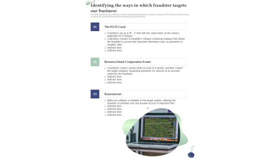 Identifying The Ways In Which Fraudster Targets Our Business One Pager Sample Example Document Identifying The Ways In Which Fraudster Targets Our Business One Pager Sample Example Document