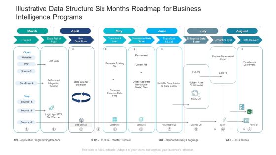Illustrative Data Structure Six Months Roadmap For Business Intelligence Programs Demonstration Illustrative Data Structure Six Months Roadmap For Business Intelligence Programs Demonstration