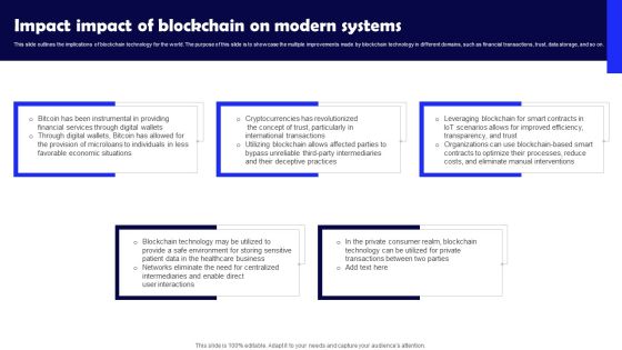 Impact Impact Of Blockchain On Modern Systems Elements PDF