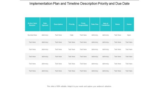 Implementation Plan And Timeline Description Priority And Due Date Ppt Powerpoint Presentation Model Graphics Download Implementation Plan And Timeline Description Priority And Due Date Ppt Powerpoint Presentation Model Graphics Download