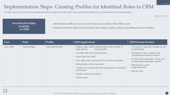 Implementation Steps Creating Profiles For Identified Roles In CRM Infographics PDF Implementation Steps Creating Profiles For Identified Roles In CRM Infographics PDF