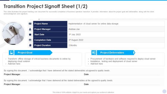 Implementation Strategy For Project Solution Transition Project Signoff Sheet Portrait PDF Implementation Strategy For Project Solution Transition Project Signoff Sheet Portrait PDF