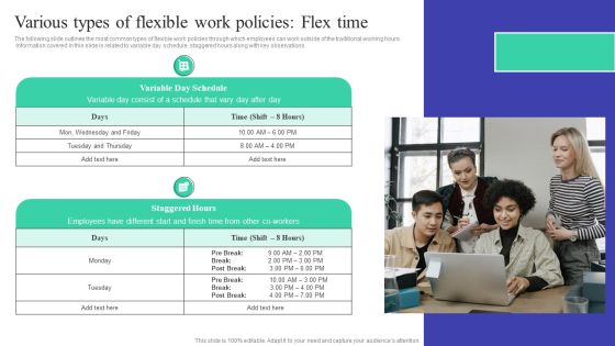 Implementing Adaptive Work Arrangements Various Types Of Flexible Work Policies Flex Time Graphics PDF