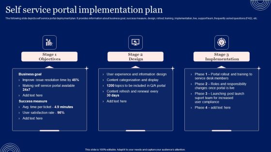 Implementing Advanced Service Help Desk Administration Program Self Service Portal Implementation Plan Demonstration PDF Implementing Advanced Service Help Desk Administration Program Self Service Portal Implementation Plan Demonstration PDF