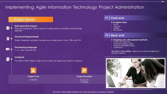 Implementing Agile Information Technology Project Administration Ppt Styles Background PDF