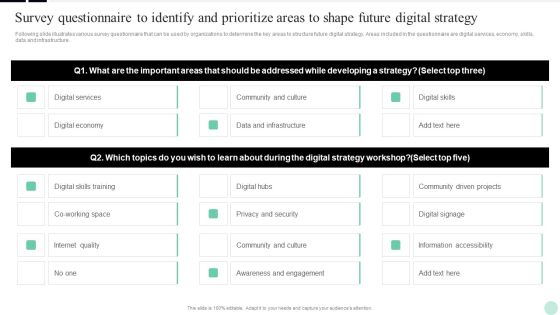 Implementing Digital Transformation Survey Questionnaire To Identify And Prioritize Areas Brochure PDF