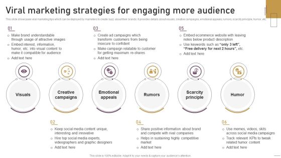 Implementing Experimental Marketing Viral Marketing Strategies For Engaging More Audience Mockup PDF