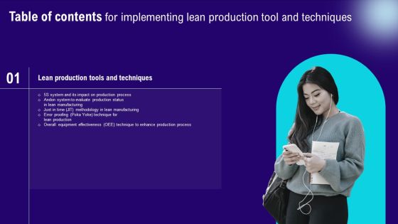 Implementing Lean Production Tool And Techniques Table Of Contents Portrait PDF