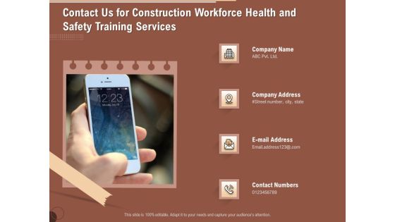 Implementing Safety Construction Contact Us For Construction Workforce Health And Safety Training Services Pictures PDF Implementing Safety Construction Contact Us For Construction Workforce Health And Safety Training Services Pictures PDF