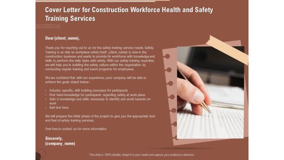 Implementing Safety Construction Cover Letter For Construction Workforce Health And Safety Training Services Summary PDF Implementing Safety Construction Cover Letter For Construction Workforce Health And Safety Training Services Summary PDF