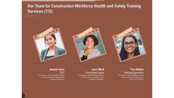 Implementing Safety Construction Our Team For Construction Workforce Health And Training Services Microsoft PDF Implementing Safety Construction Our Team For Construction Workforce Health And Training Services Microsoft PDF