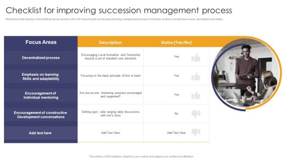Implementing Succession Planning Checklist For Improving Succession Management Process Mockup PDF
