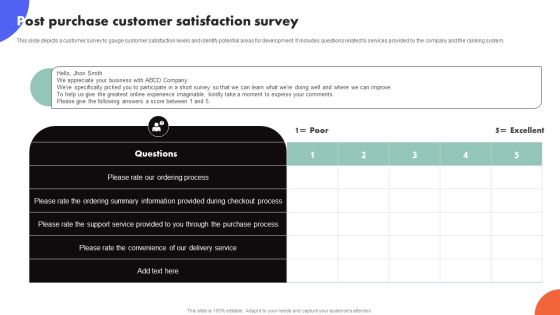 Improving Buyer Journey Through Strategic Customer Engagement Post Purchase Customer Satisfaction Survey Sample PDF