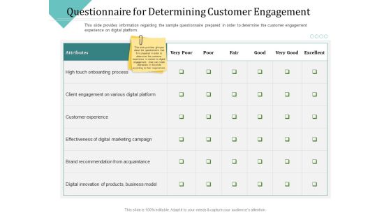 Improving Client Experience Questionnaire For Determining Customer Engagement Topics PDF Improving Client Experience Questionnaire For Determining Customer Engagement Topics PDF