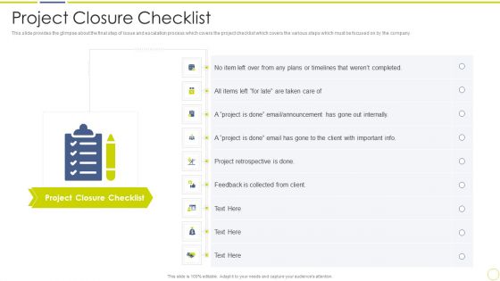 Incident And Issue Management Procedure Project Closure Checklist Ppt Inspiration Infographic Template PDF Incident And Issue Management Procedure Project Closure Checklist Ppt Inspiration Infographic Template PDF