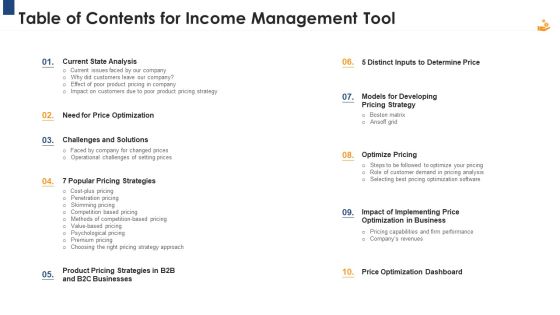 Income Management Tool Table Of Contents For Income Management Tool Formats PDF Income Management Tool Table Of Contents For Income Management Tool Formats PDF