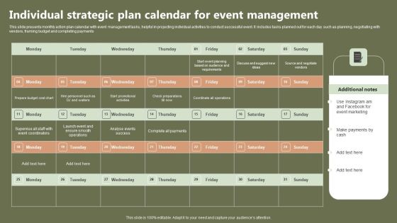 Individual Strategic Plan Calendar For Event Management Inspiration PDF
