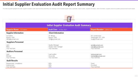 Initial Supplier Evaluation Audit Report Summary Download PDF