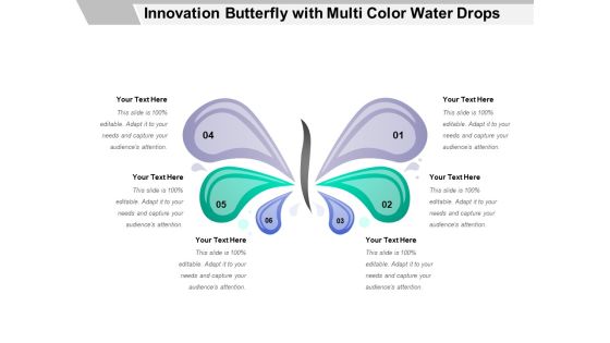 Innovation Butterfly With Multi Color Water Drops Ppt PowerPoint Presentation Inspiration Example PDF