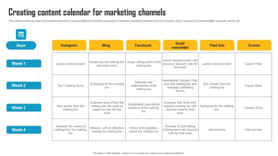 Innovative Marketing Strategy Creating Content Calendar For Marketing Channels Clipart PDF