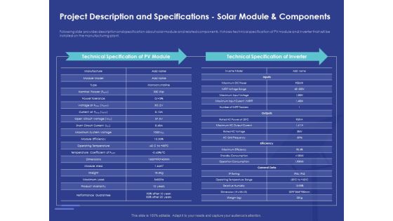Installing Solar Plant Commercial Building Project Description And Specifications Solar Module And Components Icons PDF Installing Solar Plant Commercial Building Project Description And Specifications Solar Module And Components Icons PDF