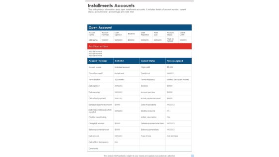 Installments Accounts Template 85 One Pager Documents Installments Accounts Template 85 One Pager Documents