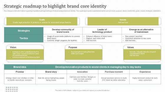 Instructions For Brand Performance Management Team Strategic Roadmap To Highlight Brand Core Identity Slides PDF