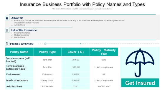 Insurance Business Portfolio With Policy Names And Types Ppt Professional Layout PDF Insurance Business Portfolio With Policy Names And Types Ppt Professional Layout PDF