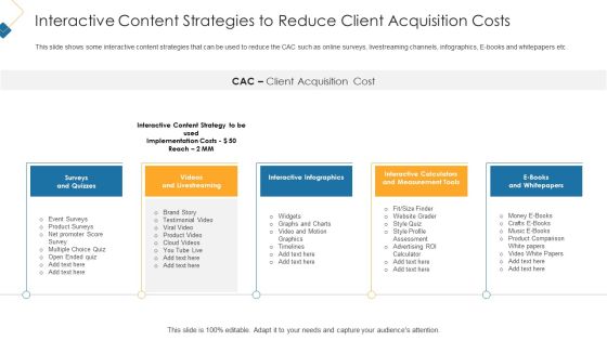 Interactive Content Strategies To Reduce Client Acquisition Costs Professional PDF