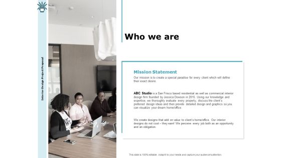 Interior Fitting Proposal Who We Are Ppt Ideas Graphics Design PDF Interior Fitting Proposal Who We Are Ppt Ideas Graphics Design PDF