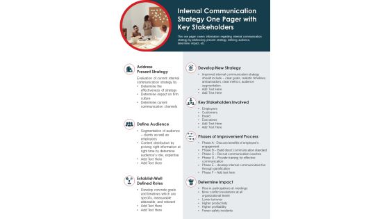 Internal Communication Strategy One Pager With Key Stakeholde PDF Document PPT Template Internal Communication Strategy One Pager With Key Stakeholde PDF Document PPT Template