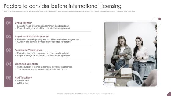 International Business Extension Factors To Consider Before International Licensing Slides PDF International Business Extension Factors To Consider Before International Licensing Slides PDF