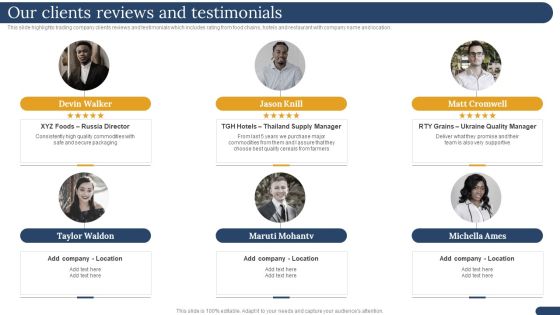 International Trading Business Export Company Our Clients Reviews And Testimonials Graphics PDF