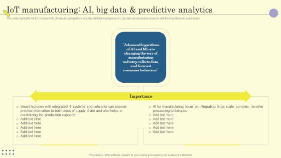 Internet Of Things In Manufacturing Sector Iot Manufacturing AI Big Data And Predictive Analytics Demonstration PDF