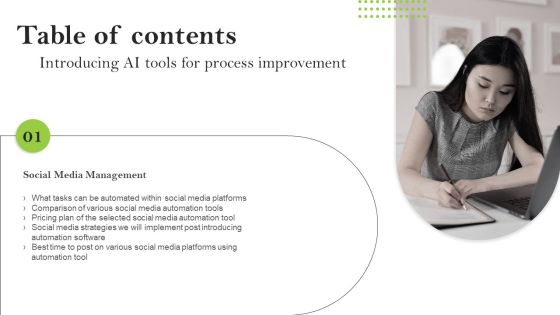 Introducing AI Tools For Process Improvement Table Of Contents Graphics PDF