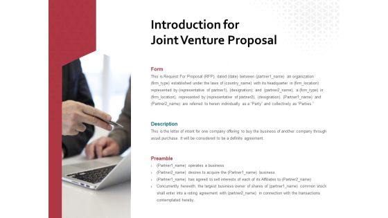 Introduction For Joint Venture Proposal Ppt PowerPoint Presentation Inspiration File Formats Introduction For Joint Venture Proposal Ppt PowerPoint Presentation Inspiration File Formats