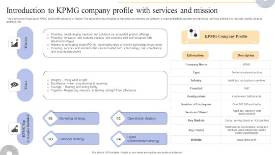 Introduction To KPMG Company Profile With Services And Mission Clipart PDF Introduction To KPMG Company Profile With Services And Mission Clipart PDF