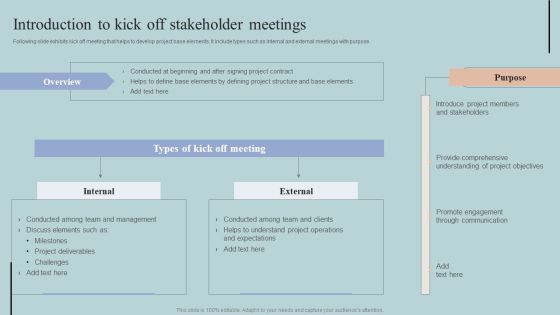 Introduction To Kick Off Stakeholder Meetings Inspiration PDF