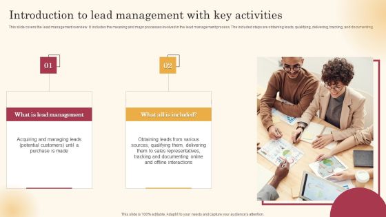 Introduction To Lead Management With Key Activities Improving Lead Generation Process Infographics PDF