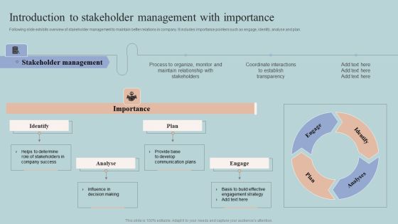 Introduction To Stakeholder Management With Importance Mockup PDF