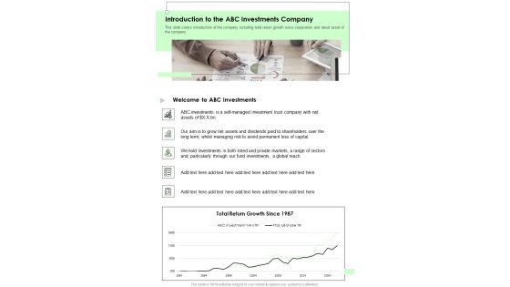 Introduction To The ABC Investments Company One Pager Documents Introduction To The ABC Investments Company One Pager Documents