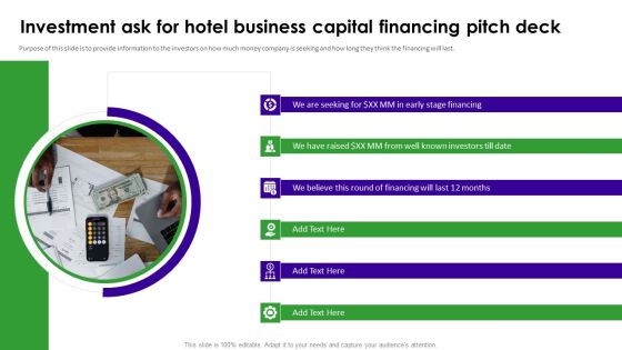 Investment Ask For Hotel Business Capital Financing Pitch Deck Ideas PDF