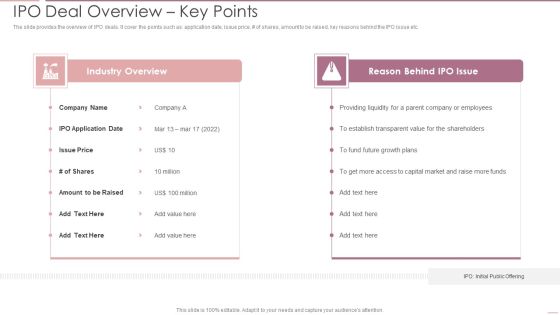 Investment Banking Security Underwriting Pitchbook IPO Deal Overview Key Points Brochure PDF