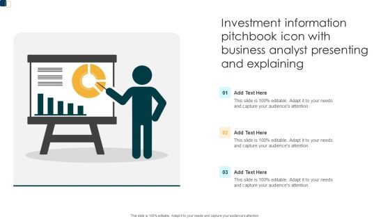 Investment Information Pitchbook Icon With Business Analyst Presenting And Explaining Rules PDF