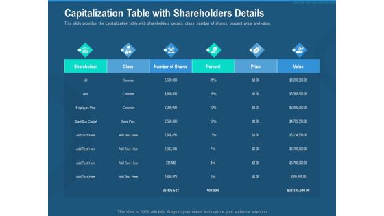 Investment Pitch To Generate Capital From Series B Venture Round Capitalization Table With Shareholders Details Professional PDF Investment Pitch To Generate Capital From Series B Venture Round Capitalization Table With Shareholders Details Professional PDF