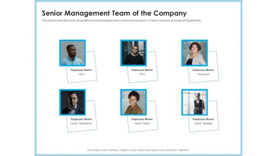 Investment Pitch To Generating Capital From Mezzanine Credit Senior Management Team Of The Company Icons PDF