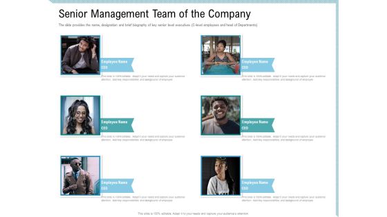 Investor Pitch Deck Collect Capital Financial Market Senior Management Team Of The Company Icons PDF