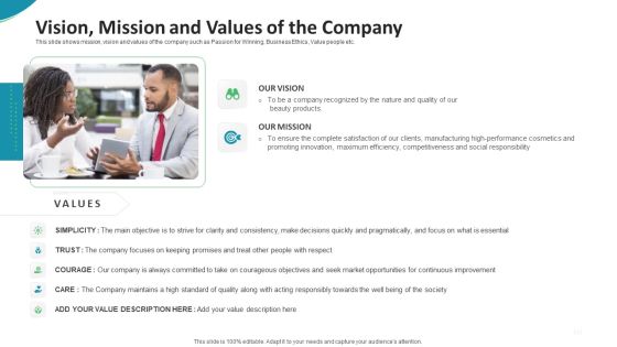 Investor Pitch Deck For Seed Funding From Private Investor Vision Mission And Values Of The Company Diagrams PDF
